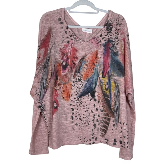 Phil Love Multicolor Feather Print Top Size L - Picture 1 of 6